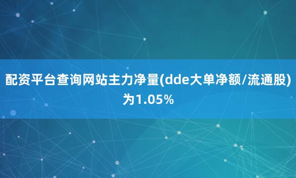 配资平台查询网站主力净量(dde大单净额/流通股)为1.05%